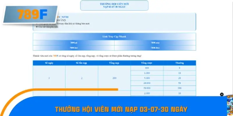 Thưởng hội viên mới nạp ngày 03-07-30